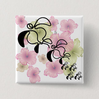 Hibiscus-Turtle-Family Vierkante Button 5,1 Cm