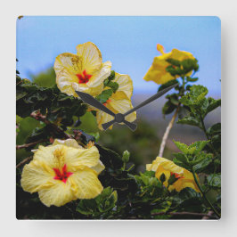 HIbiscus vierkant Maui wandklok Vierkante Klok