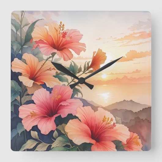 Hibiscus Vierkante Klok (Voorkant)