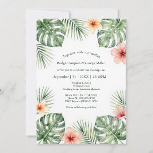 Hibiscus Vintage Hawaï Bloemige Tropische Bruiloft Kaart