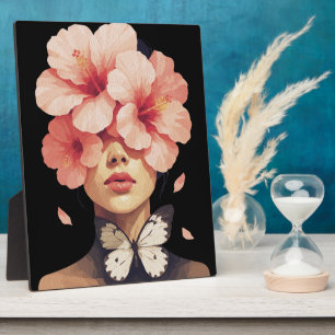 Hibiscus & Vlinder – Moderne Bloemige Botanische K Fotoplaat