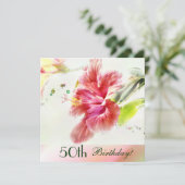 Hibiscus Watercolor Invitation à la fête du 50e an (Debout devant)