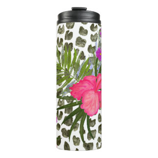 Hibiscus: Waterverf naadloos patroon. Thermosbeker