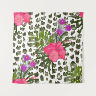 Hibiscus: Waterverf naadloos patroon. Wandkleed