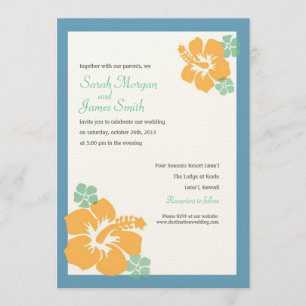 Hibiscus Wedding, hawaïaanse bloemen, blauw sinaas Kaart