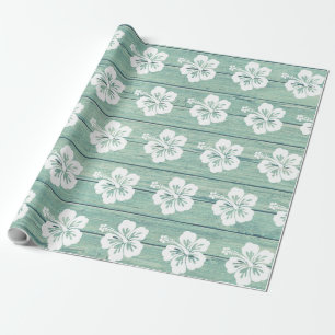 Hibiscus Wrapping paper Driftwood Beach. Jade Cadeaupapier