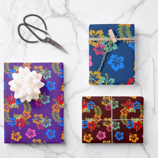 Hibiscus Wrapping Paper Flat Sheet Set van 3 (Voorkant)