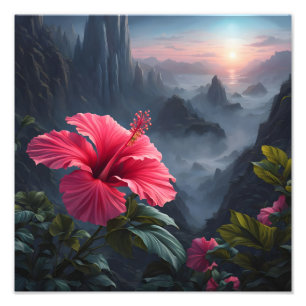 Hibiscus zonsondergang foto afdruk