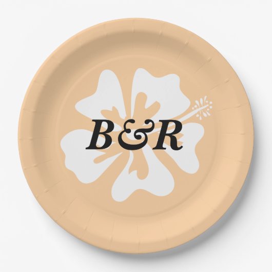 Hibiscusbloem logo gepersonaliseerde tropenbruilof papieren bordje (Voorkant)