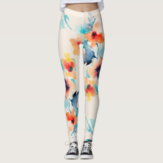 Hibiscusbloemen: Waterverf illustratiepatroon Leggings
