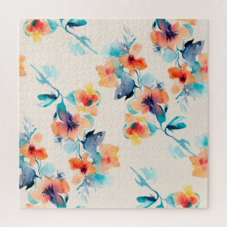 Hibiscusbloemen: Waterverf illustratiepatroon Legpuzzel