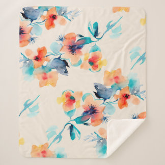 Hibiscusbloemen: Waterverf illustratiepatroon Sherpa Deken
