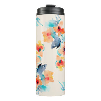 Hibiscusbloemen: Waterverf illustratiepatroon Thermosbeker