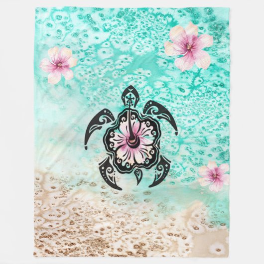 hibiscusschildpad fleece deken (Voorkant)