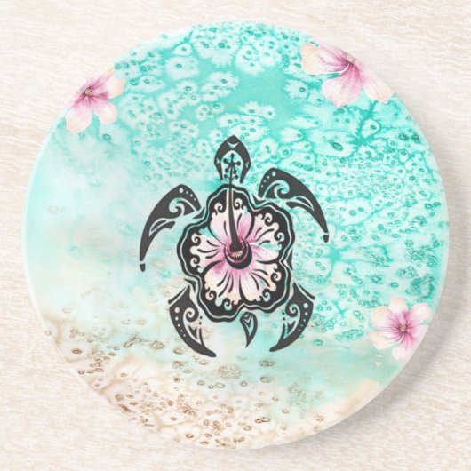 hibiscusschildpad zandsteen onderzetter (Voorkant)