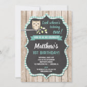Hibou 1er anniversaire invitations garçon boisé an (Devant)