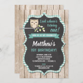Hibou 1er anniversaire invitations garçon boisé an (Devant / Derrière)