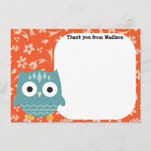 Hibou à panneau plat de bleu de cartes du Merci
