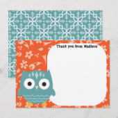 Hibou à panneau plat de bleu de cartes du Merci (Devant / Derrière)