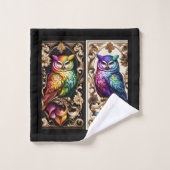 Hibou arc-en-ciel Art Déco (Gant de toilette)