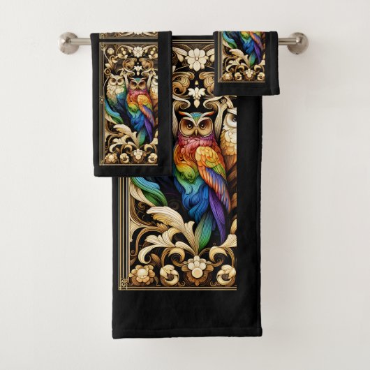 Hibou arc-en-ciel Art Déco (En situation)