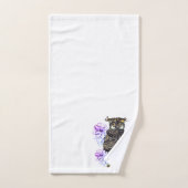 Hibou Brun Fleurs Violettes (Serviette à main)