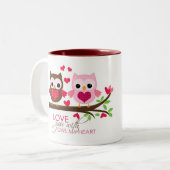Hibou d'amour sur la tasse de branche (rose) - (Devant gauche)