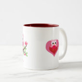 Hibou d'amour sur la tasse de branche (rose) - (Devant droit)