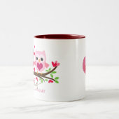 Hibou d'amour sur la tasse de branche (rose) - (Centre)