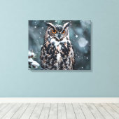 Hibou dans la neige impression sur toile (Insitu (Plancher de Bois))