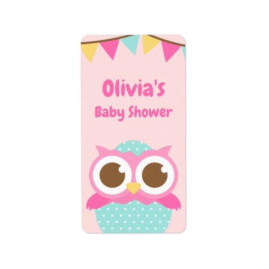 Hibou dans Oeuf rose bébé fille Douche Étiquettes (Devant)