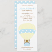 Hibou dans un ballon invitations à une fête d'anni (Devant / Derrière)