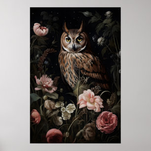 Hibou dans une impression de fleur, portrait mural