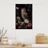 Hibou dans une impression de fleur, portrait mural (Cuisine)