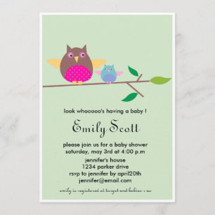 Hibou de bébé de la maman n - invitations verts de