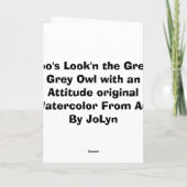 Hibou de grand gris, carte de voeux (Dos)