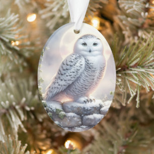 Hibou des neiges dans un jardin d'hiver au clair d