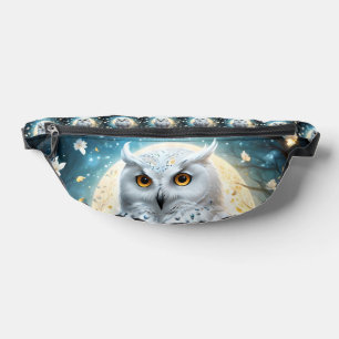 Hibou des neiges et lune avec éclat,
