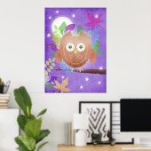 hibou en papier - violet - affiche (Bureau à domicile)