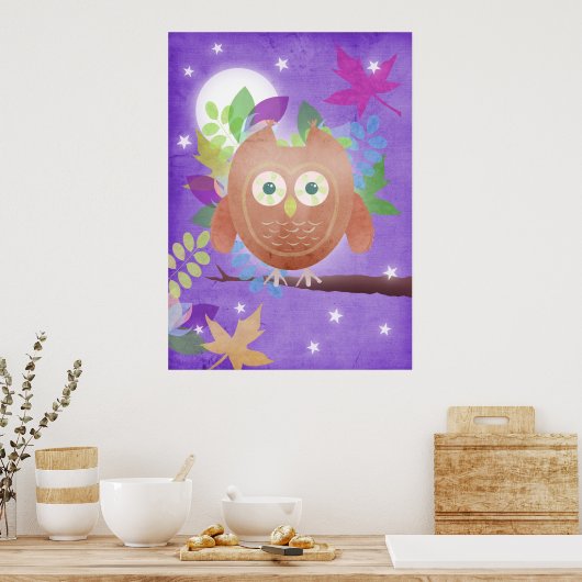 hibou en papier - violet - affiche (Cuisine)