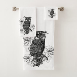 Hibou gris Orchidées blanches