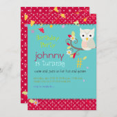 Hibou, invitations à la fête d'anniversaire (Devant / Derrière)