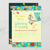 Hibou, invitations à la fête d'anniversaire/arrièr (Devant / Derrière)