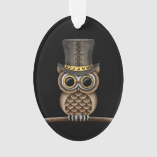 Hibou mignon de Steampunk sur une branche sur le