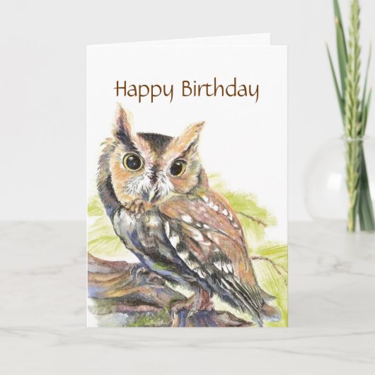 Hibou mignon insultant, oiseau drôle, carte (Devant)