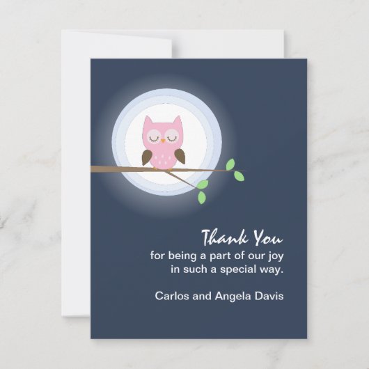 Hibou mignon rose dans le Merci de clair de lune (Devant)