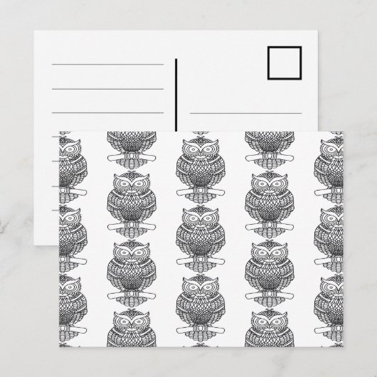 Hibou (motif blanc) - Carte postale (Devant / Derrière)