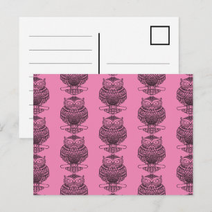 Hibou (motif rose) - Carte postale