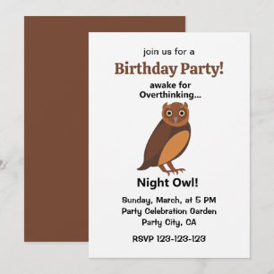 Hibou Nocturne Rêveur Invitation de Fête d'Anniver