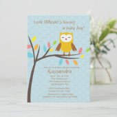 Hibou qui a un bébé garçon baby shower Invitation (Debout devant)